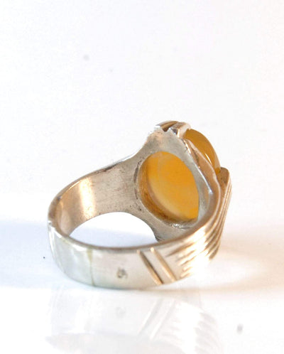 Yemeni Round Aqeeq Gemstone Sterling Silver Ring | Ring Size US 11 - Al Ali Gems