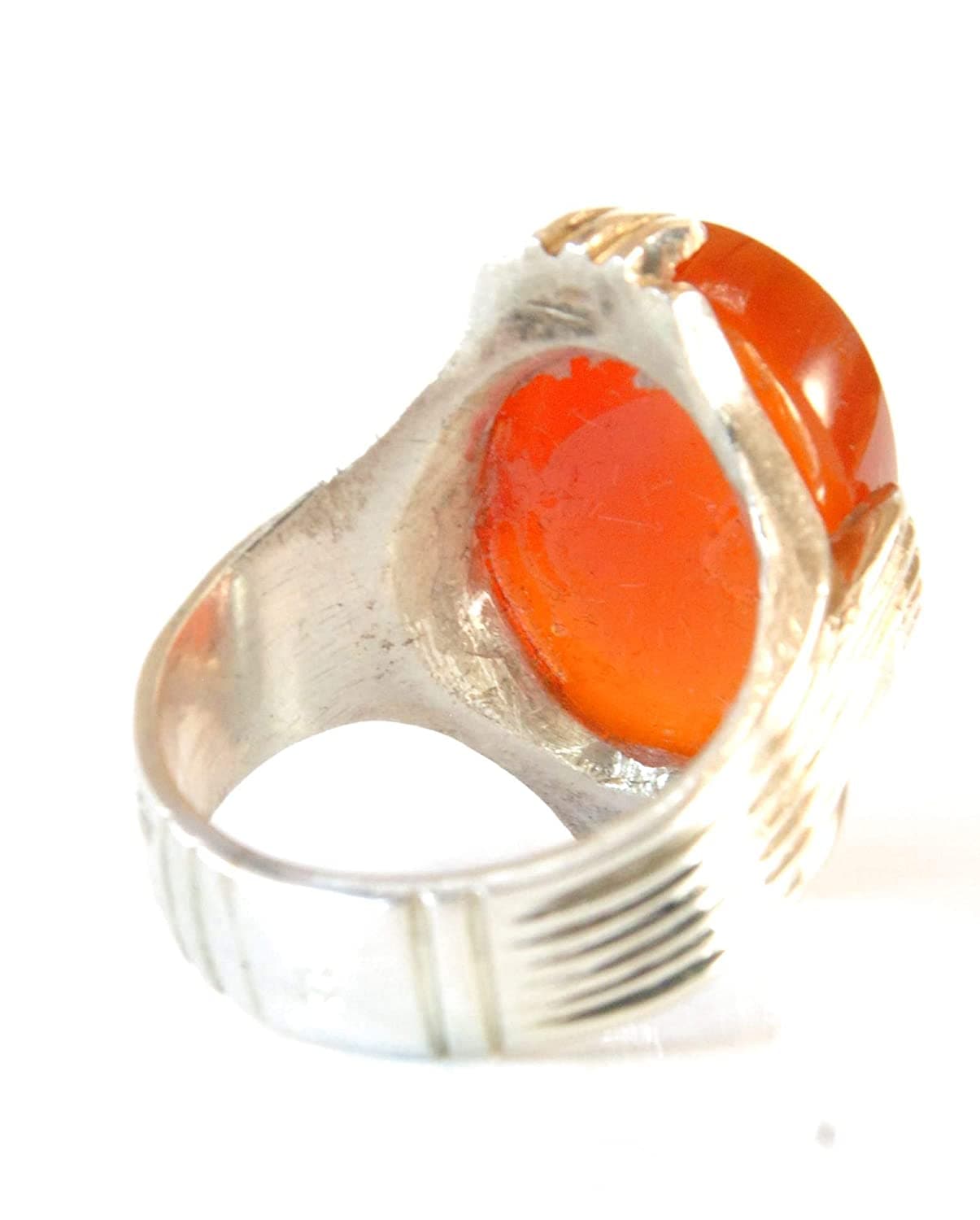 Yemeni Aqeeq Ring for men | AlAliGems | Orange Aqeeq Stone Serling Silver Ring US Size 12 - Al Ali Gems
