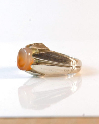 Yemeni Aqeeq Ring for men | AlAliGems | Orange Aqeeq Stone Serling Silver Ring US Size 7.5 - Al Ali Gems