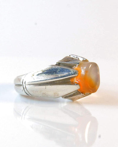 Yemeni Aqeeq Ring for men | AlAliGems | Orange Aqeeq Stone Serling Silver Ring US Size 7.5 - Al Ali Gems