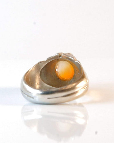 Yemeni Aqeeq Ring for men | AlAliGems | Orange Aqeeq Stone Serling Silver Ring US Size 7.5 - Al Ali Gems