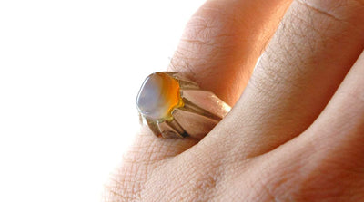 Yemeni Aqeeq Ring for men | AlAliGems | Orange Aqeeq Stone Serling Silver Ring US Size 7.5 - Al Ali Gems