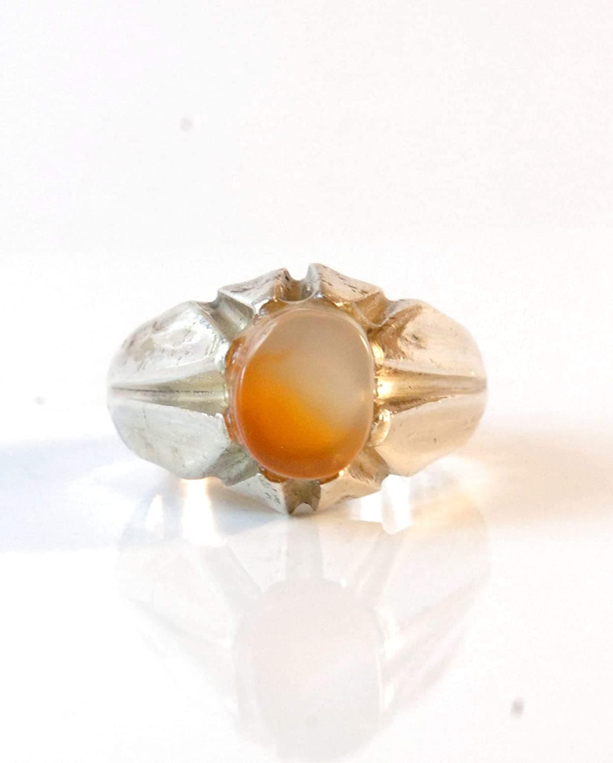 Yemeni Aqeeq Ring for men | AlAliGems | Orange Aqeeq Stone Serling Silver Ring US Size 7.5 - Al Ali Gems