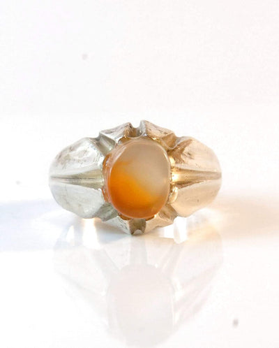 Yemeni Aqeeq Ring for men | AlAliGems | Orange Aqeeq Stone Serling Silver Ring US Size 7.5 - Al Ali Gems