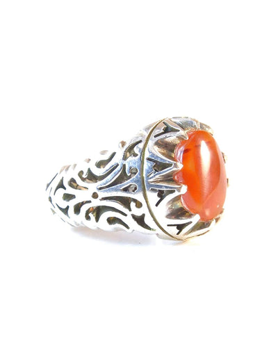 Yemeni Aqeeq Ring for men | AlAliGems | Orange Aqeeq Stone Serling Silver Ring US Size 9.5 - Al Ali Gems