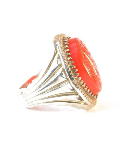 Yemeni Aqeeq Ring for men | AlAliGems | Orange Aqeeq Stone Serling Silver Ring US Size 9.5 - Al Ali Gems