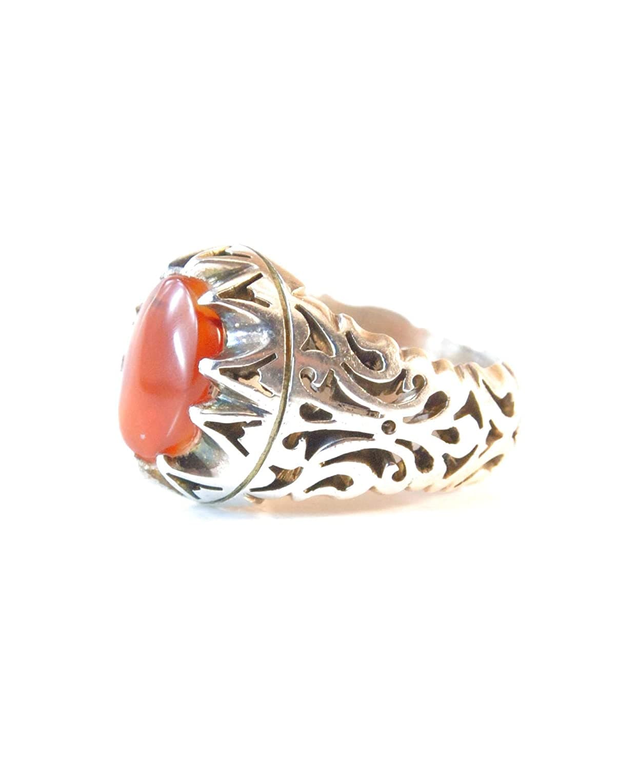 Yemeni Aqeeq Ring for men | AlAliGems | Orange Aqeeq Stone Serling Silver Ring US Size 9.5 - Al Ali Gems