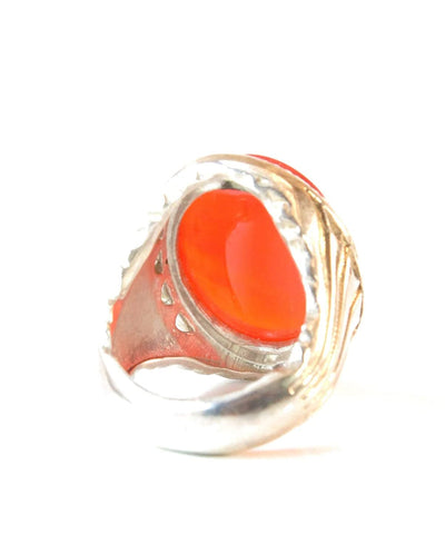 Yemeni Aqeeq Ring for men | AlAliGems | Orange Aqeeq Stone Serling Silver Ring US Size 9.5 - Al Ali Gems