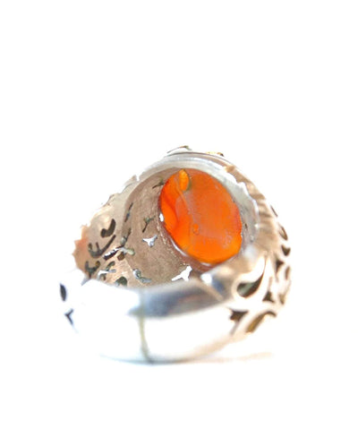 Yemeni Aqeeq Ring for men | AlAliGems | Orange Aqeeq Stone Serling Silver Ring US Size 9.5 - Al Ali Gems