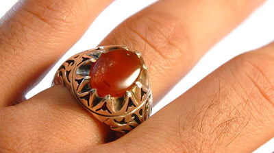 Yemeni Aqeeq Ring for men | AlAliGems | Orange Aqeeq Stone Serling Silver Ring US Size 9.5 - Al Ali Gems