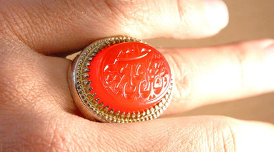 Yemeni Aqeeq Ring for men | AlAliGems | Orange Aqeeq Stone Serling Silver Ring US Size 9.5 - Al Ali Gems