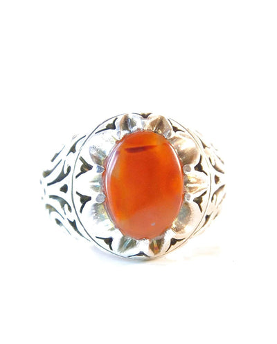 Yemeni Aqeeq Ring for men | AlAliGems | Orange Aqeeq Stone Serling Silver Ring US Size 9.5 - Al Ali Gems