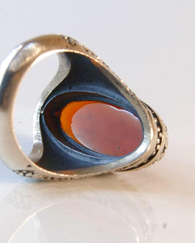 Yemeni Aqeeq Ring for Men | AlAliGems | Red Aqeeq Stone Engaved | US Size 10 - Al Ali Gems