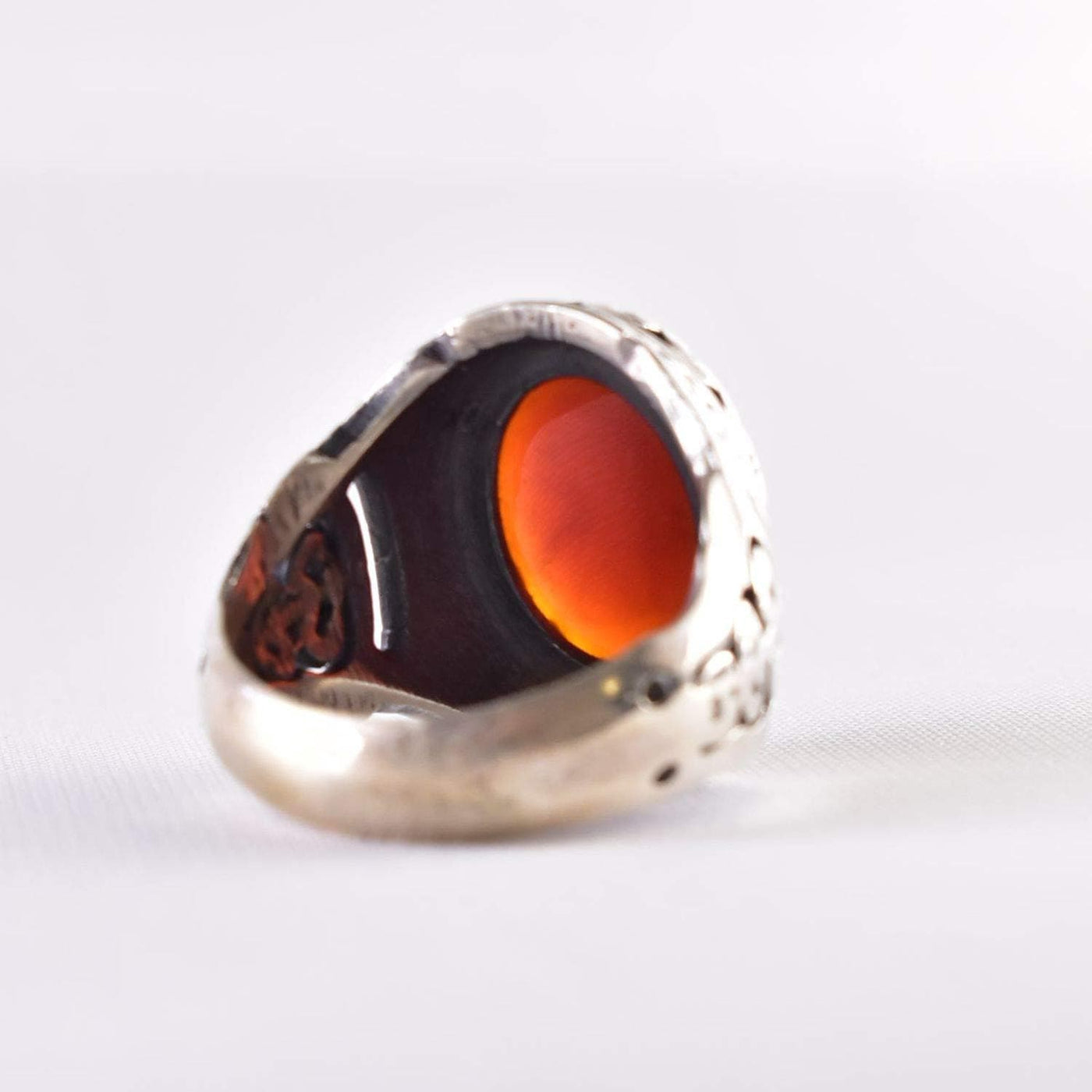 Yemeni Aqeeq Ring for Men | AlAliGems | Red Aqeeq Stone Engaved | US Size 10.5 - Al Ali Gems