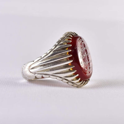 Yemeni Aqeeq Ring for Men | AlAliGems | Red Aqeeq Stone Engaved | US Size 11 - Al Ali Gems