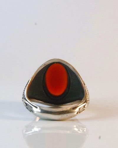 Yemeni Aqeeq Ring for Men | AlAliGems | Red Aqeeq Stone Engaved | US Size 11.75 - Al Ali Gems