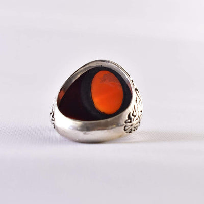Yemeni Aqeeq Ring for Men | AlAliGems | Red Aqeeq Stone Engaved | US Size 12 - Al Ali Gems