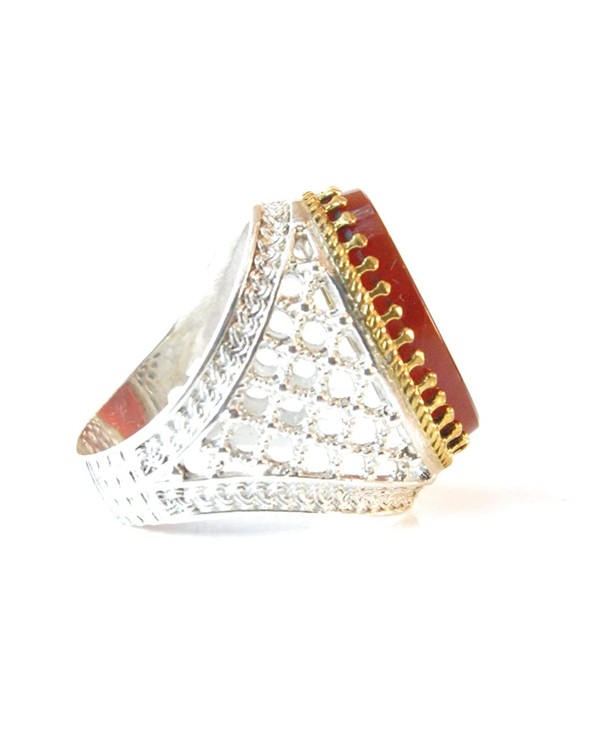 Yemeni Aqeeq Ring for men | AlAliGems | Red Aqeeq Stone Serling Silver Ring US Size 10 - Al Ali Gems