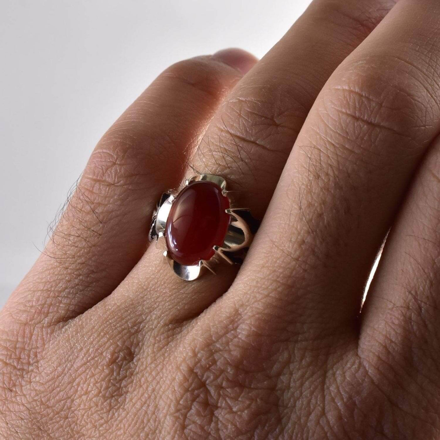 Yemeni Aqeeq Ring for Men and women | AlAliGems | Red Aqeeq Stone Engaved | US Size 9, - Al Ali Gems