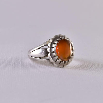 Yemeni Aqeeq Ring for women | AlAliGems | Orange Aqeeq Stone Serling Silver Ring US Size 8 - Al Ali Gems