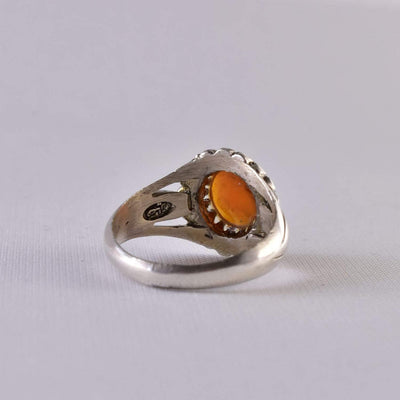 Yemeni Aqeeq Ring for women | AlAliGems | Orange Aqeeq Stone Serling Silver Ring US Size 8 - Al Ali Gems