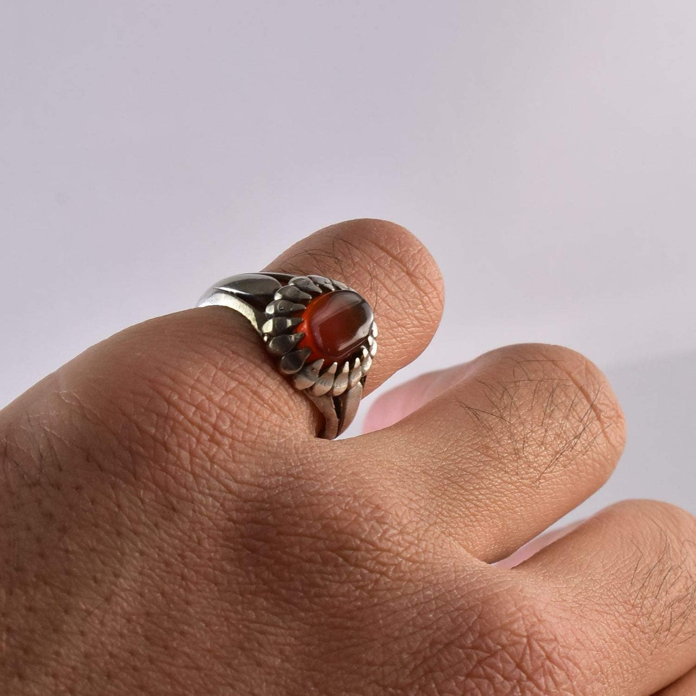 Yemeni Aqeeq Ring for women | AlAliGems | Orange Aqeeq Stone Serling Silver Ring US Size 8 - Al Ali Gems