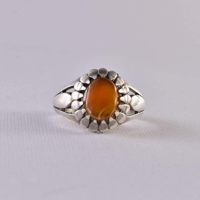 Yemeni Aqeeq Ring for women | AlAliGems | Orange Aqeeq Stone Serling Silver Ring US Size 8 - Al Ali Gems