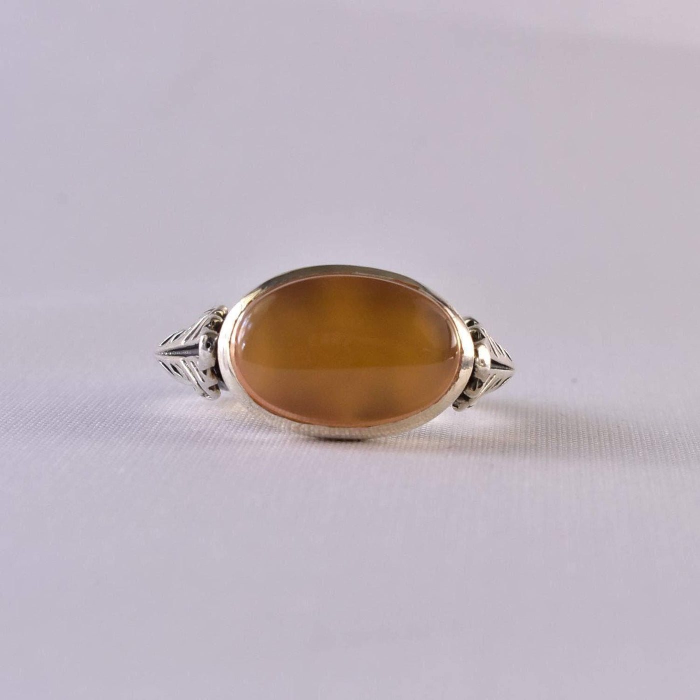 Yemeni Aqeeq Ring for women | AlAliGems | Orange Aqeeq Stone Serling Silver Ring US Size 9.5 - Al Ali Gems