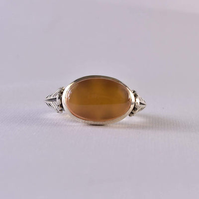 Yemeni Aqeeq Ring for women | AlAliGems | Orange Aqeeq Stone Serling Silver Ring US Size 9.5 - Al Ali Gems