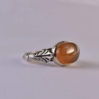 Yemeni Aqeeq Ring for women | AlAliGems | Orange Aqeeq Stone Serling Silver Ring US Size 9.5 - Al Ali Gems