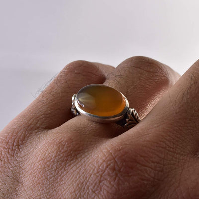 Yemeni Aqeeq Ring for women | AlAliGems | Orange Aqeeq Stone Serling Silver Ring US Size 9.5 - Al Ali Gems
