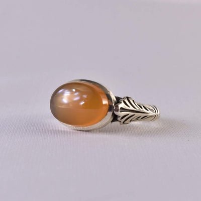 Yemeni Aqeeq Ring for women | AlAliGems | Orange Aqeeq Stone Serling Silver Ring US Size 9.5 - Al Ali Gems