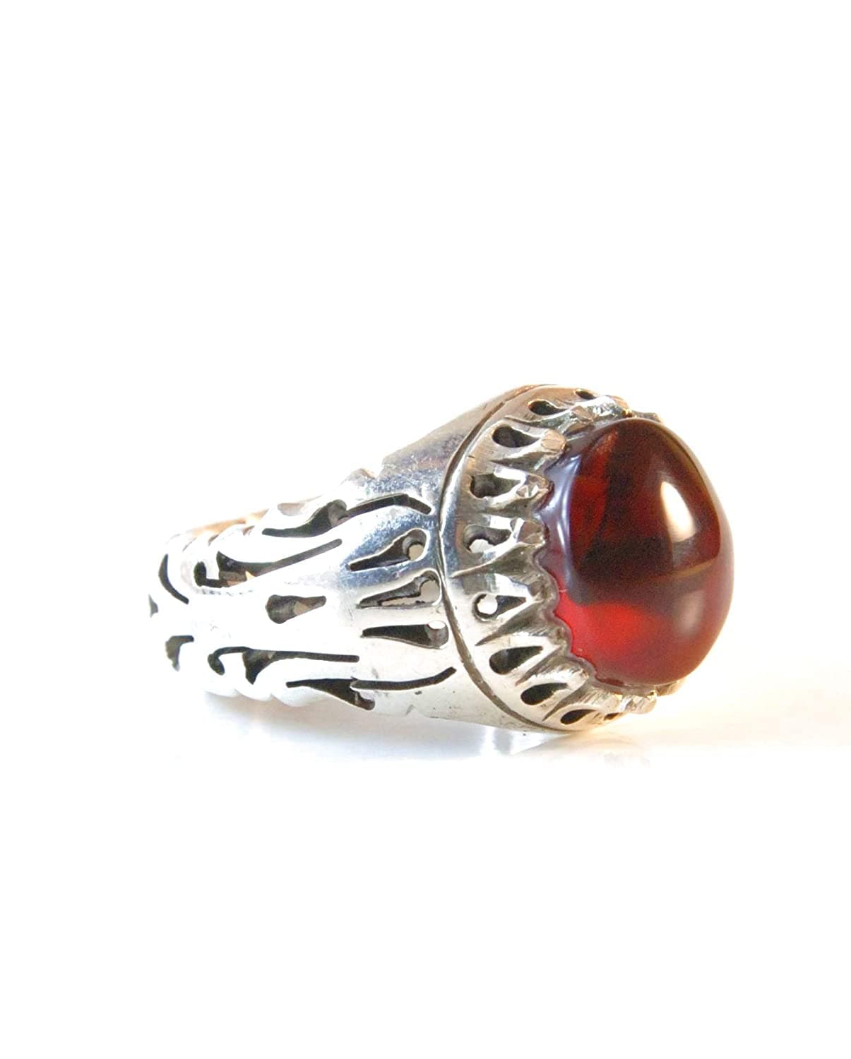 Yemeni Aqeeq Ring Men | Dark Red Kabadi Aqeeq | AlAliGems | Silver Ring Size 10 - Al Ali Gems