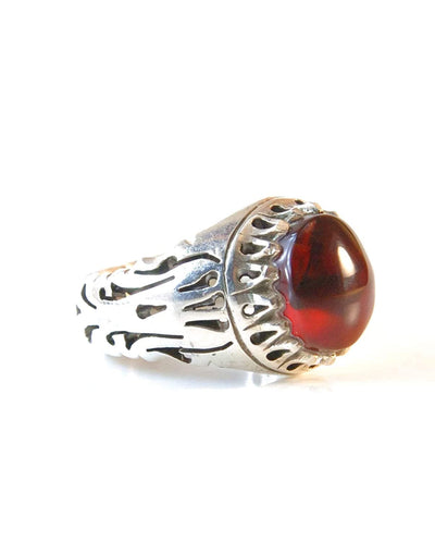 Yemeni Aqeeq Ring Men | Dark Red Kabadi Aqeeq | AlAliGems | Silver Ring Size 10 - Al Ali Gems
