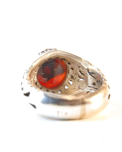 Yemeni Aqeeq Ring Men | Dark Red Kabadi Aqeeq | AlAliGems | Silver Ring Size 10 - Al Ali Gems