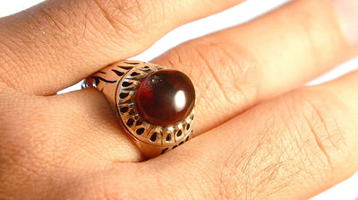 Yemeni Aqeeq Ring Men | Dark Red Kabadi Aqeeq | AlAliGems | Silver Ring Size 10 - Al Ali Gems