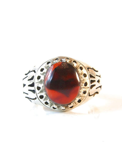Yemeni Aqeeq Ring Men | Dark Red Kabadi Aqeeq | AlAliGems | Silver Ring Size 10 - Al Ali Gems