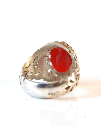 Yemeni Aqeeq Ring Men | Dark Red Kabadi Aqeeq | AlAliGems | Silver Ring Size 12 - Al Ali Gems