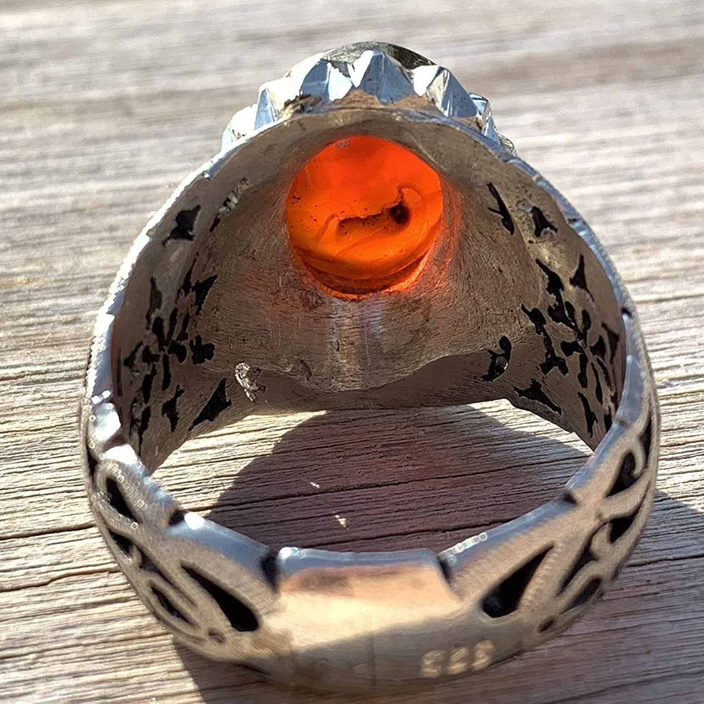Yemeni Aqeeq Ring Men | Red Aqeeq | AlAliGems | Sterling Silver US Size 12 - Al Ali Gems