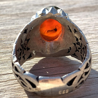 Yemeni Aqeeq Ring Men | Red Aqeeq | AlAliGems | Sterling Silver US Size 12 - Al Ali Gems