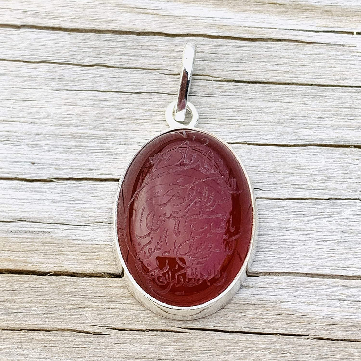 Yemeni Red Aqeeq Stone Pendant For Ladies | Aqeeq Pendant | Aqeeq Necklace | Aqeeq Shia | Akik Stone | Abyssinian Stone | Sterling Silver 92.5 | Engraved Aqeeq |Wa In Yakadul Lazina Verse Yemeni Agate - Al Ali Gems