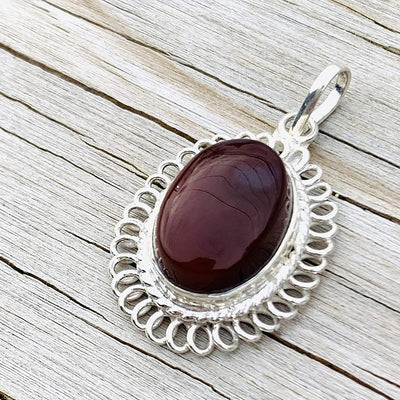 Yemeni Red Aqeeq Stone Pendant For Ladies | Aqeeq Pendant | Aqeeq Necklace | Aqeeq Shia | Akik Stone | Abyssinian Stone | Sterling Silver 92.5 | Plain Yemeni Agate Stone | Dark Red Kabadi Aqeeq Stone - Al Ali Gems