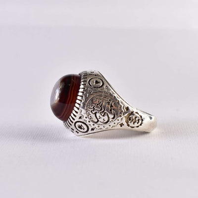 Yemeni Suleiman Aqeeq Ring | خاتم سليماني عقيق سليماني | AlAliGems | Sterling Silver Ring US Size 11 - Al Ali Gems