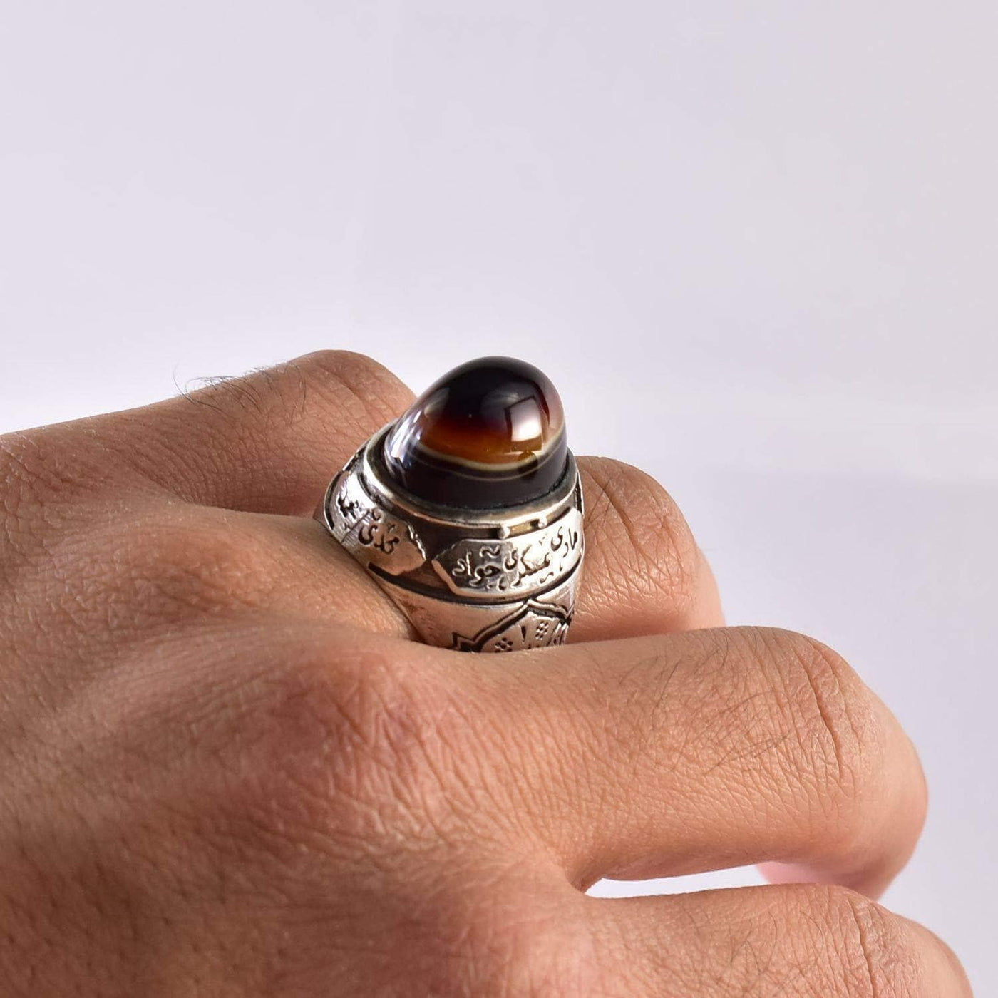 Yemeni Suleiman Aqeeq Ring | خاتم سليماني عقيق سليماني | AlAliGems | Sterling Silver Ring US Size 12 - Al Ali Gems